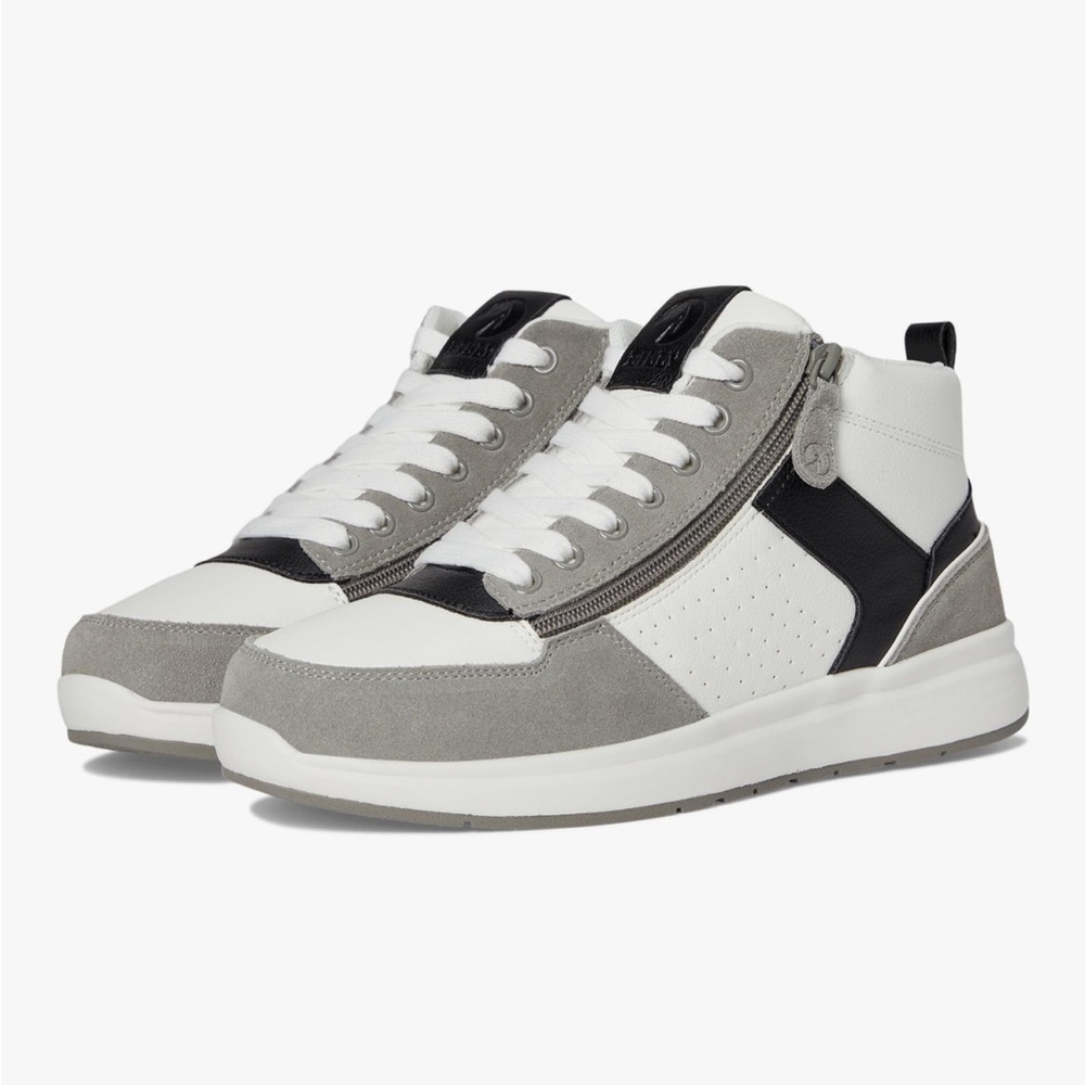 Stylish Gray and White High-Top Sneakers 11.5 WIDE zipper adaptive
